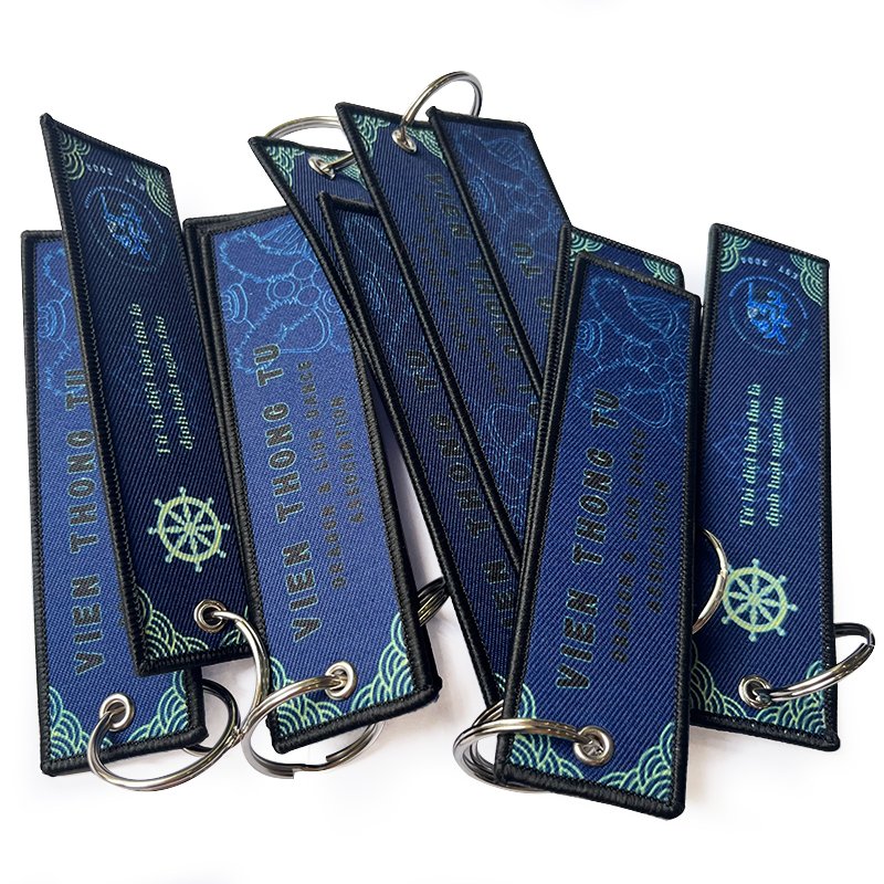 Promotional Gift Woven Fabric Jet Key Tag Embroidery Woven Labels For Clothing Keychain Accessories