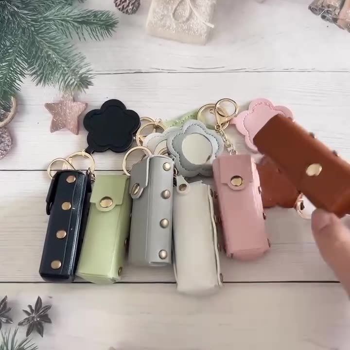 Fashion Pu Leather Keyring Shape Key Ring Charms Square Lipstick Bag Car Pendant Schoolbag Bag Pendant Key Chains With Mirror