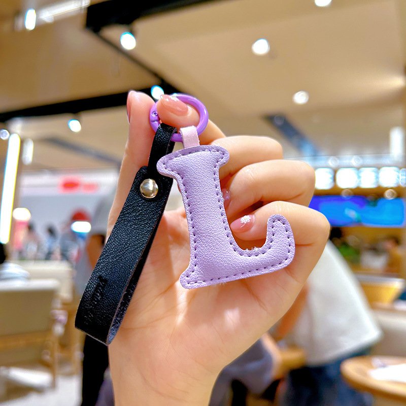 2024 New PU Leather Keyring Colorful PU Phone Decoration Women Car Key Holder Dainty Girls Bag Charm 26 Letters Leather Keychain