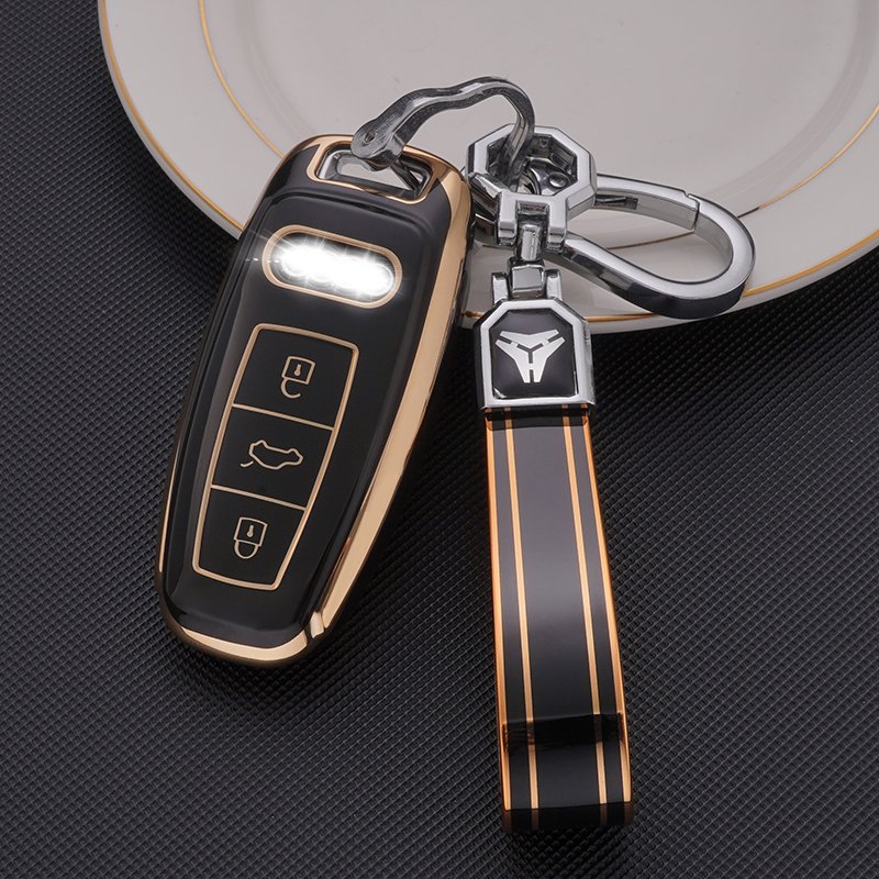New Soft TPU Key Fob cover with Keychain Accessories For Audi A3 A6 A7 A8 Q7 Q8 SQ7 SQ8 S3 S6 S7 RS6 RS7 Gold Edge Car key cover