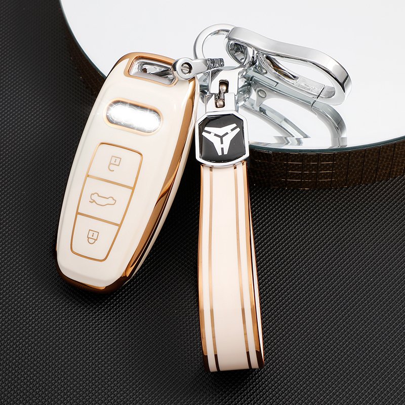 New Soft TPU Key Fob cover with Keychain Accessories For Audi A3 A6 A7 A8 Q7 Q8 SQ7 SQ8 S3 S6 S7 RS6 RS7 Gold Edge Car key cover