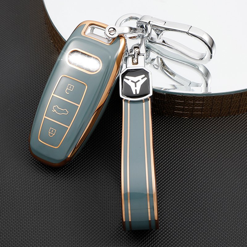 New Soft TPU Key Fob cover with Keychain Accessories For Audi A3 A6 A7 A8 Q7 Q8 SQ7 SQ8 S3 S6 S7 RS6 RS7 Gold Edge Car key cover