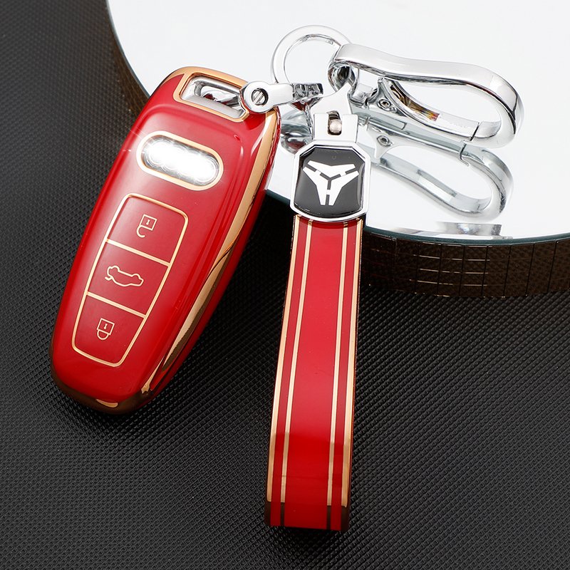 New Soft TPU Key Fob cover with Keychain Accessories For Audi A3 A6 A7 A8 Q7 Q8 SQ7 SQ8 S3 S6 S7 RS6 RS7 Gold Edge Car key cover