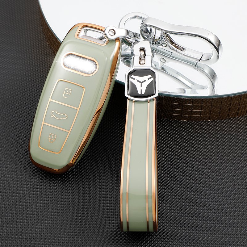 New Soft TPU Key Fob cover with Keychain Accessories For Audi A3 A6 A7 A8 Q7 Q8 SQ7 SQ8 S3 S6 S7 RS6 RS7 Gold Edge Car key cover