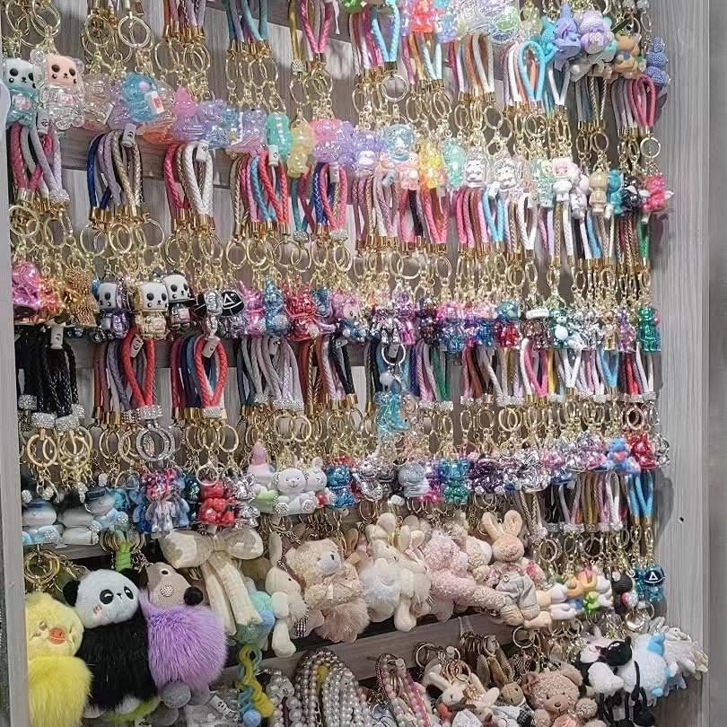 factory direct wholesale decor school bag doll keychain Car Key Accessories cute sign fluffy plushy pom pom keychain