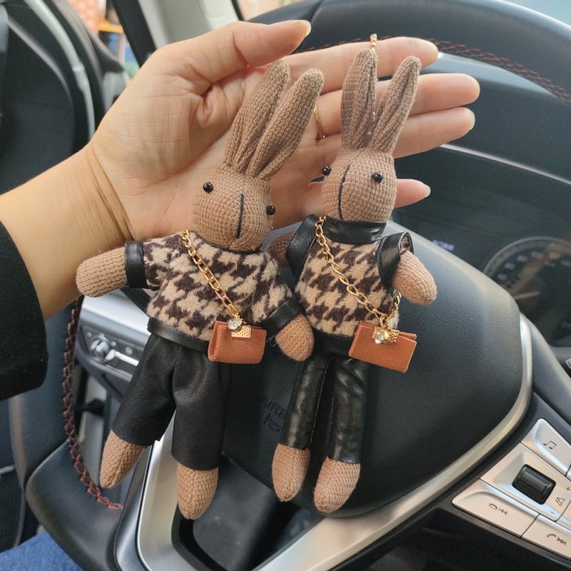 Custom rabbit car key chain bag hanger accessories personal animal keyring designer leather keychain luxury
