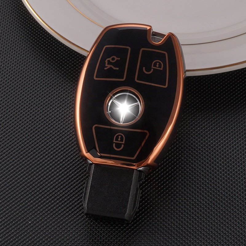HOT Soft TPU Car Key Cover For Mercedes Benz C E S M CLS CLK G Class Keyless Smart Key Accessories Gold Edge Car Key Case