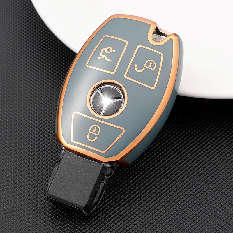 HOT Soft TPU Car Key Cover For Mercedes Benz C E S M CLS CLK G Class Keyless Smart Key Accessories Gold Edge Car Key Case