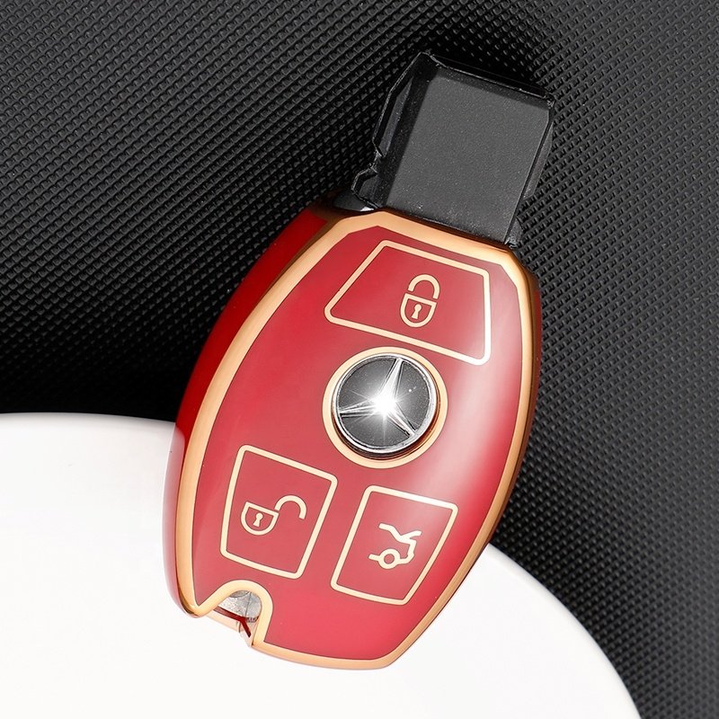 HOT Soft TPU Car Key Cover For Mercedes Benz C E S M CLS CLK G Class Keyless Smart Key Accessories Gold Edge Car Key Case