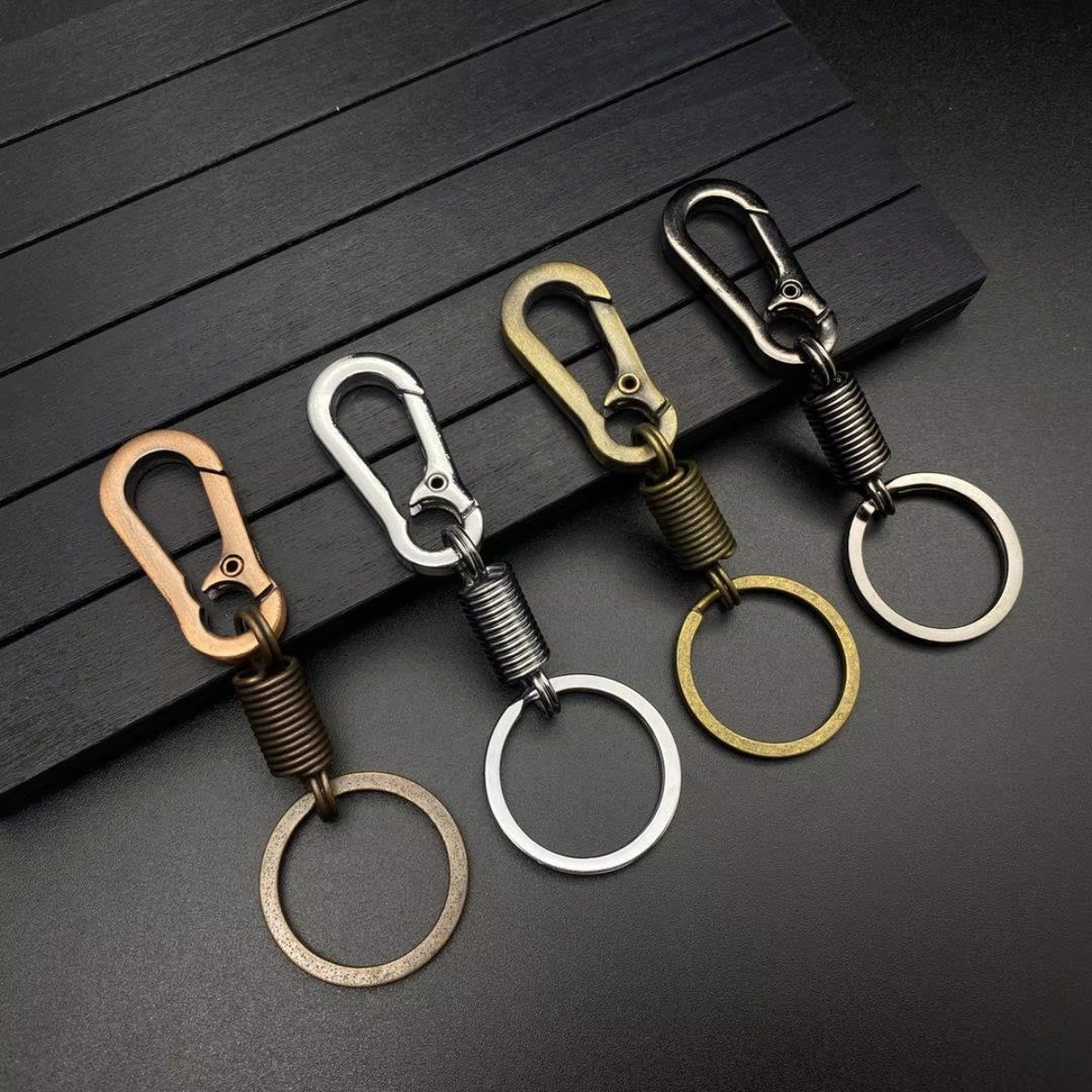 Spring Keychain Climbing Hook Black Clasp Car Keychain Simple Strong Carabiner Shape Keychain Accessories Metal Vintage Key Chai
