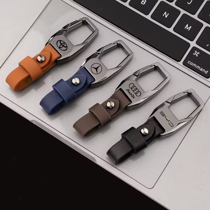 High-End Simple Leather Keychain with Metal Waist Hanging Cross-Border Wholesale Anti-Lost Key Buckle Ring Pendant Accessory