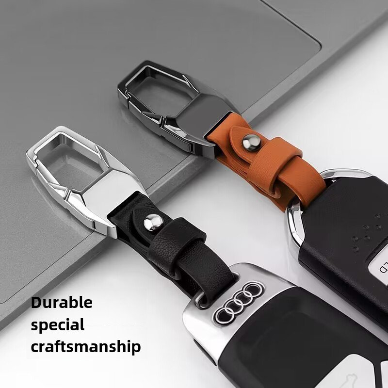 High-End Simple Leather Keychain with Metal Waist Hanging Cross-Border Wholesale Anti-Lost Key Buckle Ring Pendant Accessory