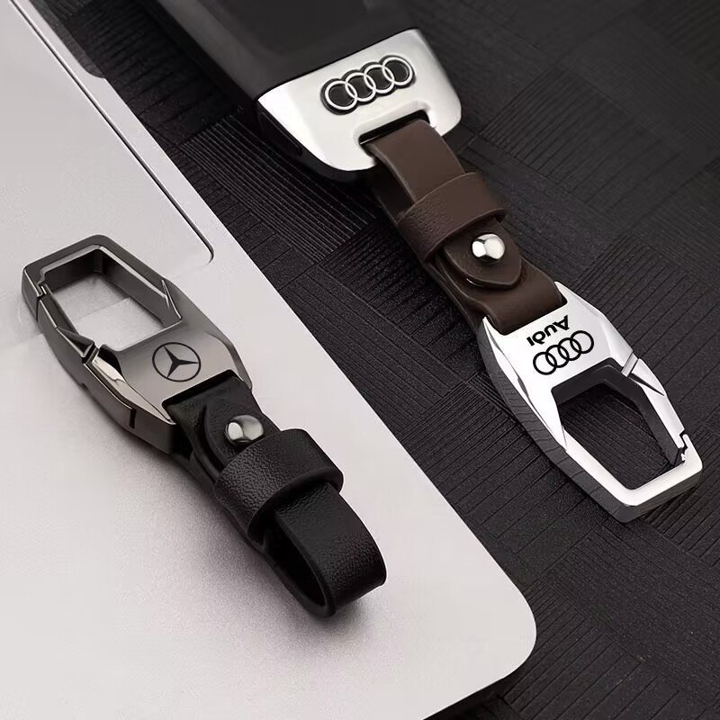 High-End Simple Leather Keychain with Metal Waist Hanging Cross-Border Wholesale Anti-Lost Key Buckle Ring Pendant Accessory