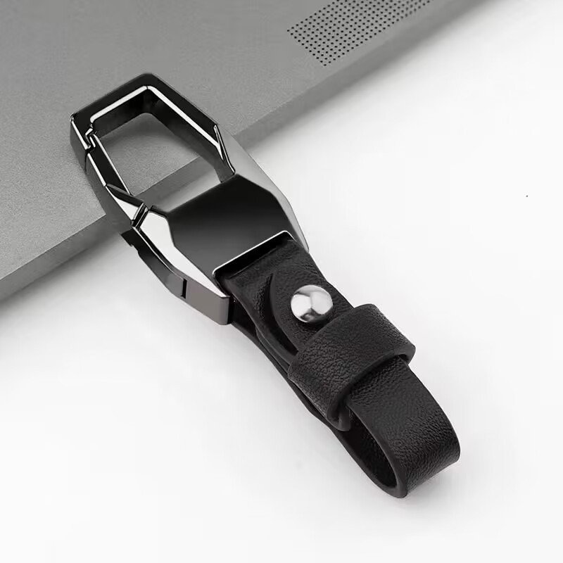 High-End Simple Leather Keychain with Metal Waist Hanging Cross-Border Wholesale Anti-Lost Key Buckle Ring Pendant Accessory