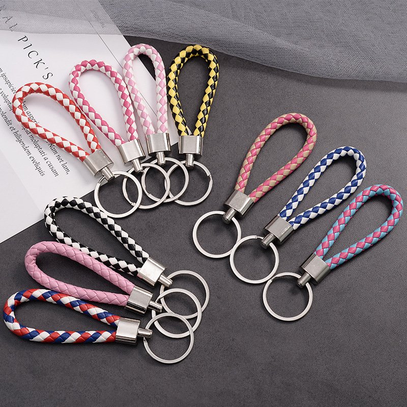 Fashion Key Holder Accessories New Creative PU Leather Braided Rope Keychain Car Key Ring For Women Men
