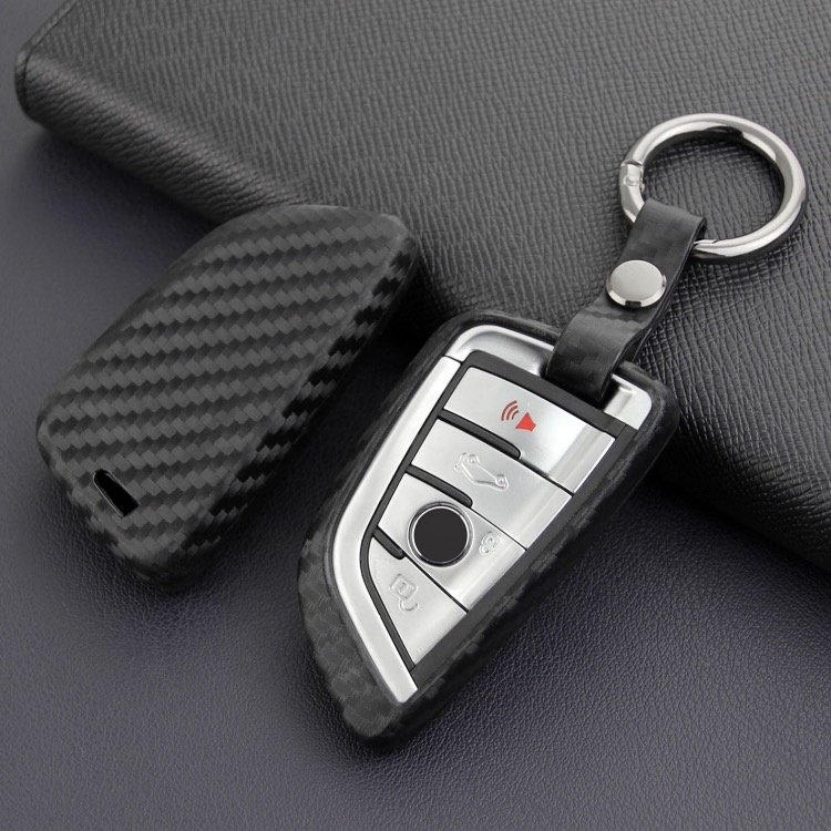 Silicone Carbon Fiber Pattern Car Key Case Cover Key Fob for Smart BMW X1 X5 X6 2018 525i M760Li 740li 730 Sieries Accessories