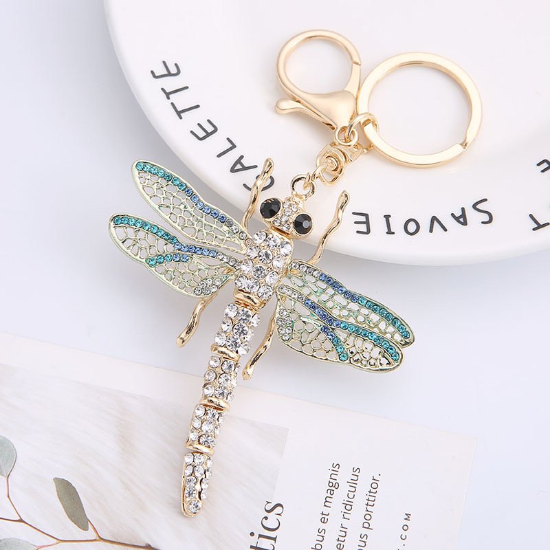 Fashion Cute Exquisite Key Ring Metal Crystal Bling Insect Pendant Key Chain Rhinestone Dragonfly Bag Charm Accessories Keychain