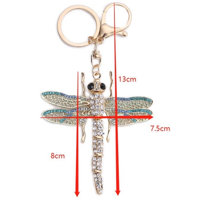 Fashion Cute Exquisite Key Ring Metal Crystal Bling Insect Pendant Key Chain Rhinestone Dragonfly Bag Charm Accessories Keychain