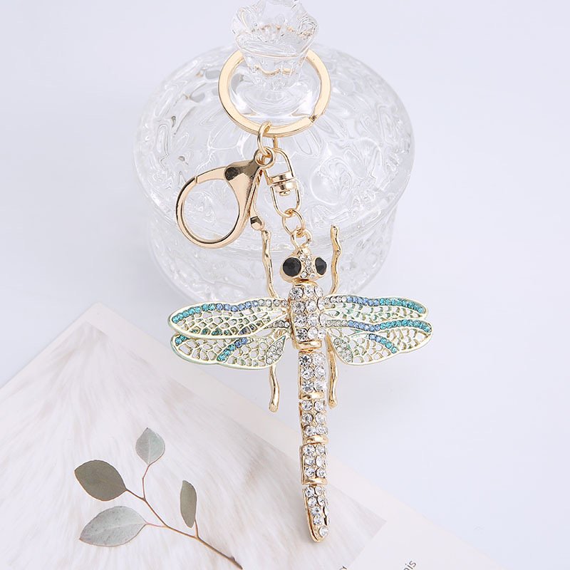 Fashion Cute Exquisite Key Ring Metal Crystal Bling Insect Pendant Key Chain Rhinestone Dragonfly Bag Charm Accessories Keychain