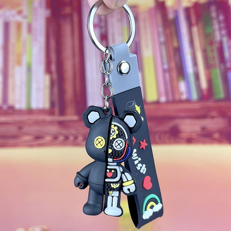 Spliced Bear Animal Car Keychain Accessories Cheap Cartoon Anime 3D Soft Silicone PVC Key Ring Lanyards Rubber Key Holder