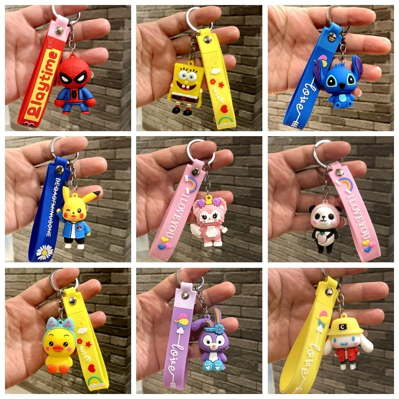 Spliced Bear Animal Car Keychain Accessories Cheap Cartoon Anime 3D Soft Silicone PVC Key Ring Lanyards Rubber Key Holder