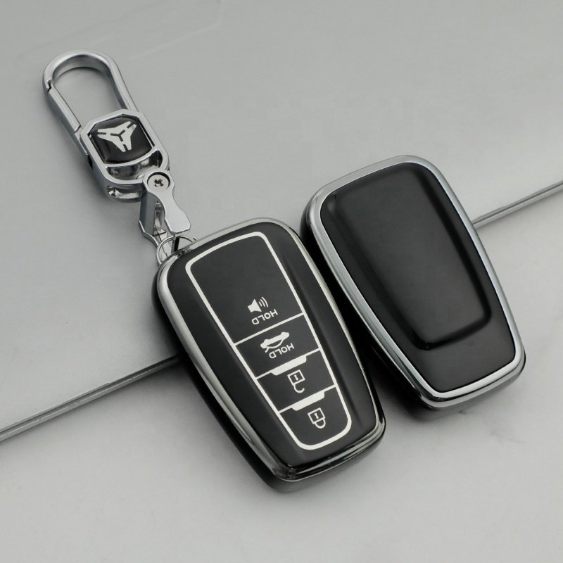 Soft TPU Car Key Cover with Keychain For Toyota Avensis Land Cruiser Prado 150 Key Accessories Gold Edge Car Key Case