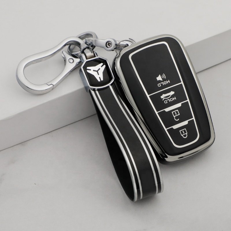 Soft TPU Car Key Cover with Keychain For Toyota Avensis Land Cruiser Prado 150 Key Accessories Gold Edge Car Key Case