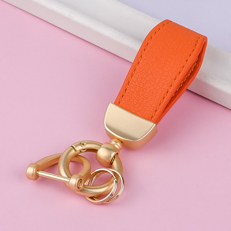 YIYUN Candy Colorful blank Leather Keychains Metal Custom Logo couple key Ring pendant sheepprint cord Leather DIY bag pendant
