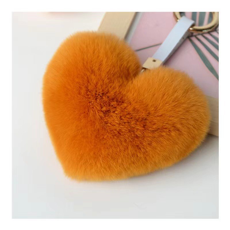 10cm Hot Fluffy Love Heart Pom Pom Keychain Women's Colored Rex Rabbit Fur Metal PU Bag Charm Key Ring Jewelry Accessories