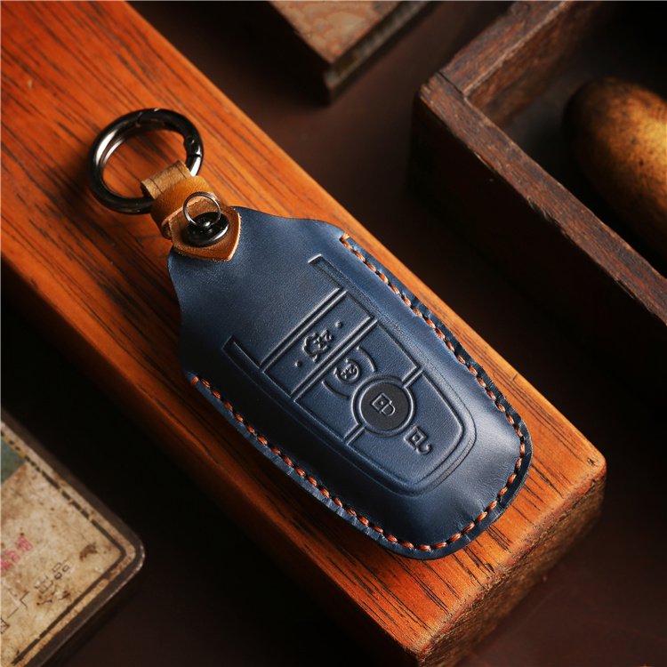 Hot Sale Genuine Crazy Horse Leather Car Key Case Cover for Ford Ecosport Edge Escape Explorer F-150 Accessories with keychain