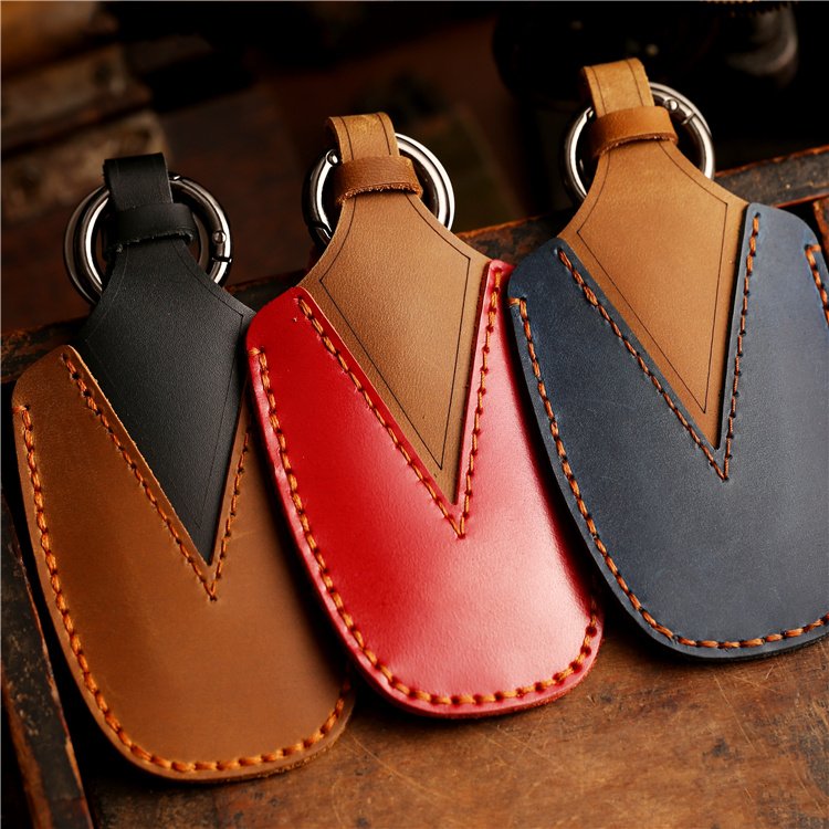 Hot Sale Genuine Crazy Horse Leather Car Key Case Cover for Ford Ecosport Edge Escape Explorer F-150 Accessories with keychain