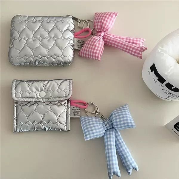 Korean Blue Plaid Bow Car Key Chain Pendant Cute Checkered Backpack Accessories Fashionable Decoration with Bowknot Keychain