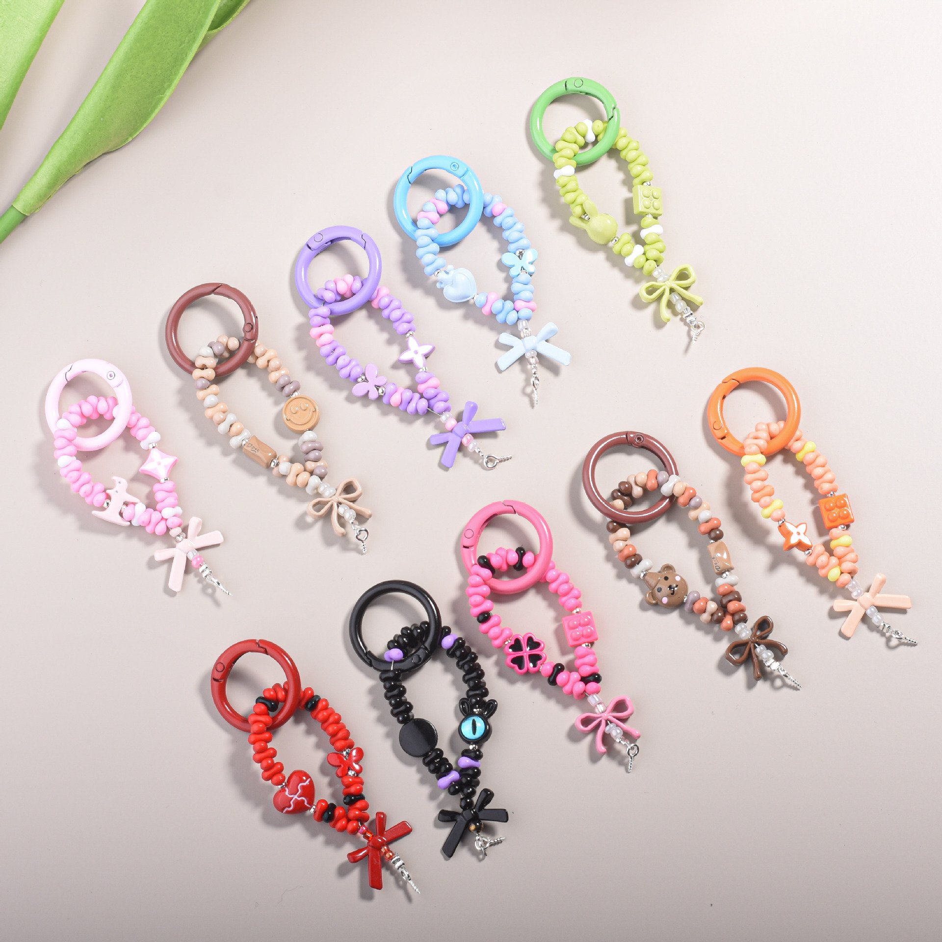 New multi-color peanut pearl zinc alloy small droplet DIY short mobile phone chain key chain bag pendant