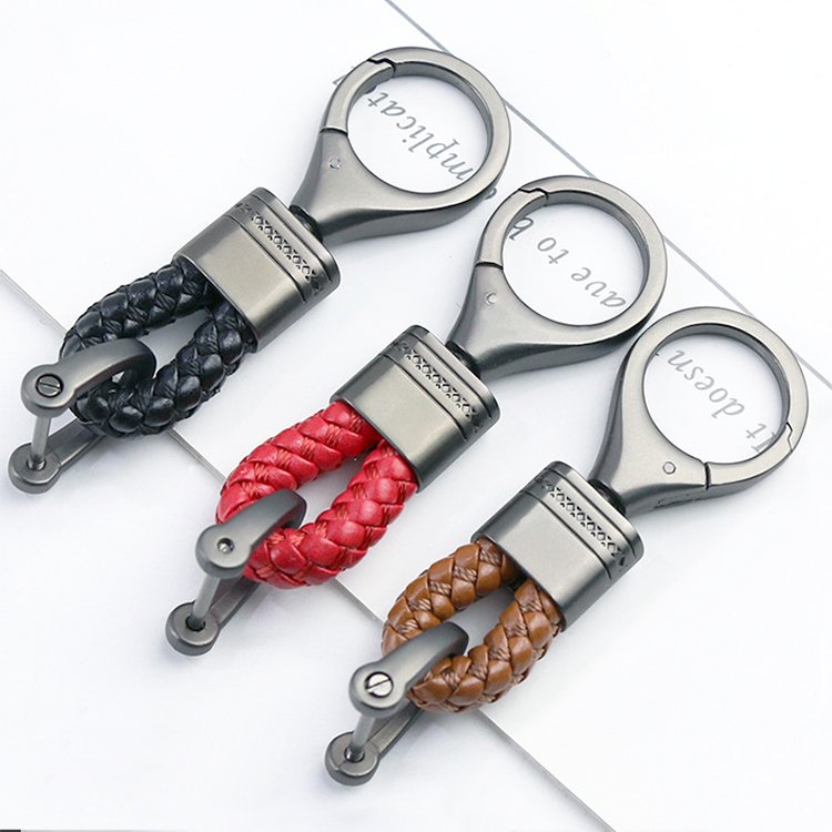 Promotional new braided rope pu print key ring buckle bag carabiners wristlet keychain metal leather keychain accessories