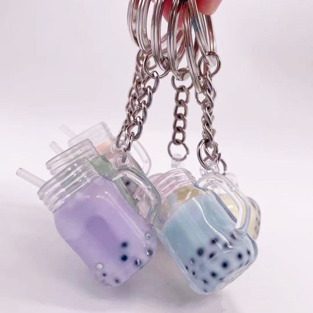 Creative Simulation Bubble Tea Cup Key Chain Bag Car Key Chain Pendant Milk Tea Shop Small Gift Key Chain