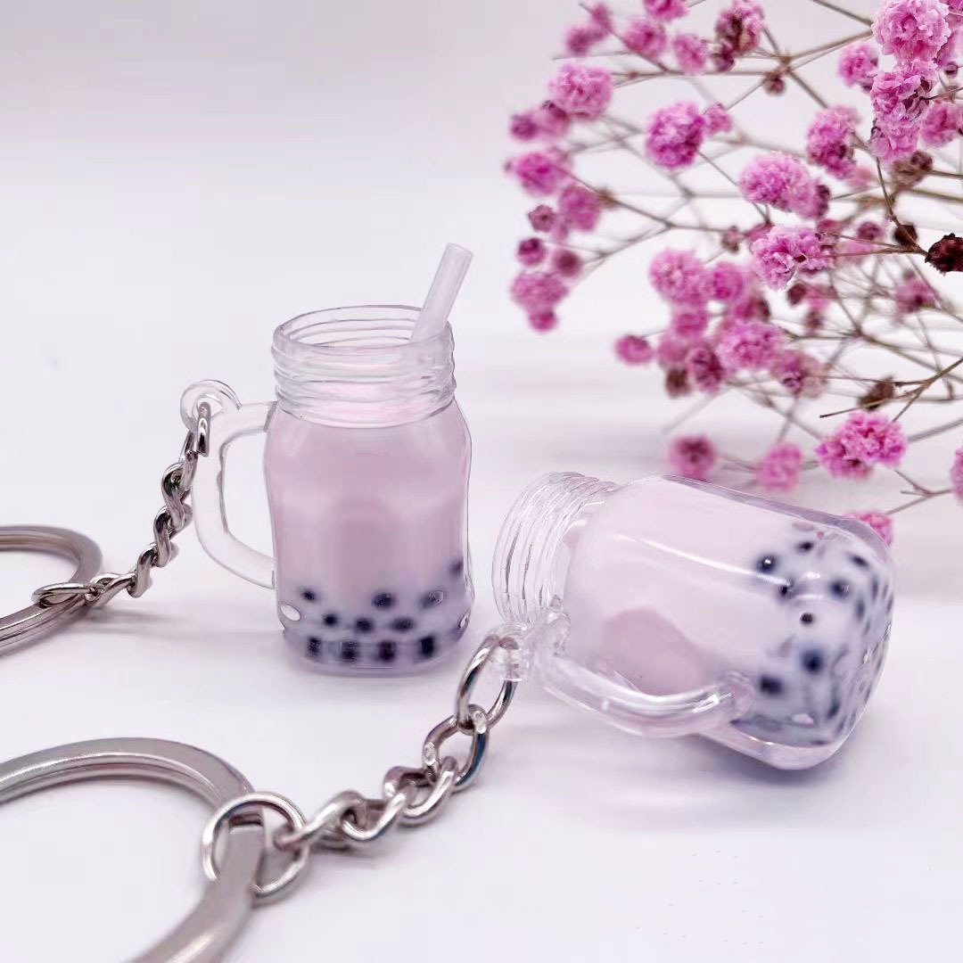 Creative Simulation Bubble Tea Cup Key Chain Bag Car Key Chain Pendant Milk Tea Shop Small Gift Key Chain