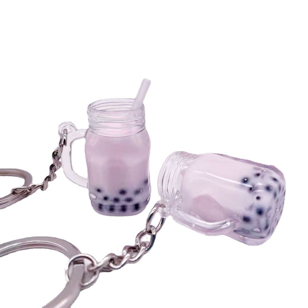 Creative Simulation Bubble Tea Cup Key Chain Bag Car Key Chain Pendant Milk Tea Shop Small Gift Key Chain
