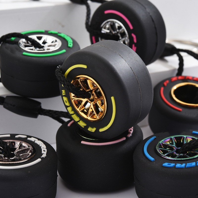 30pcs Small Gift Wholesale Car Decoration Keyring Jewelry PVC Soft Rubber Tire Keychain
