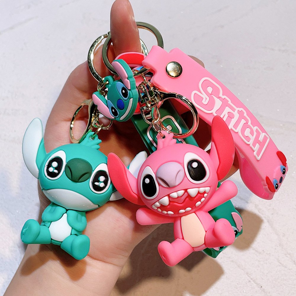 3d Pvc Cute Anime Kawaii Keychain Cartoon Key Chain Cartoon PVC Pendant Lilo and stitch Keychain For Backpack decoration