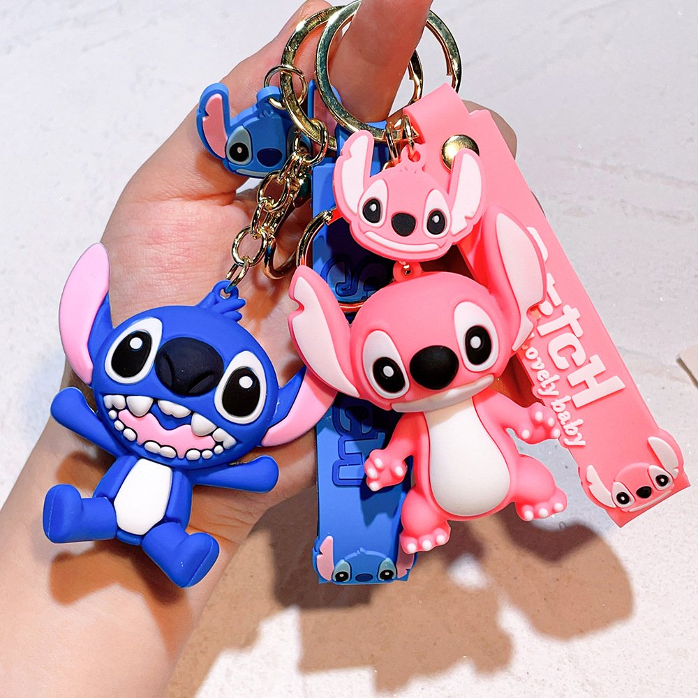 3d Pvc Cute Anime Kawaii Keychain Cartoon Key Chain Cartoon PVC Pendant Lilo and stitch Keychain For Backpack decoration