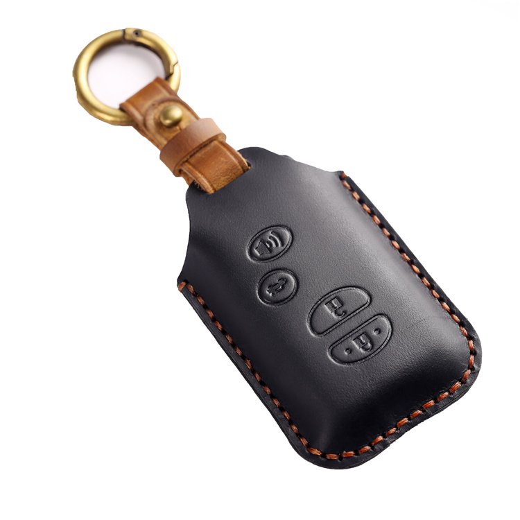 Hand Sewing Genuine Leather Car Key Case Cover for Toyota Camry Lexus Car Key Shell with Keychain