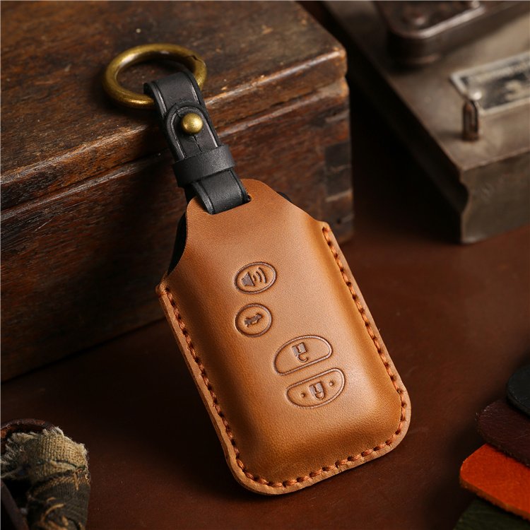 Hand Sewing Genuine Leather Car Key Case Cover for Toyota Camry Lexus Car Key Shell with Keychain