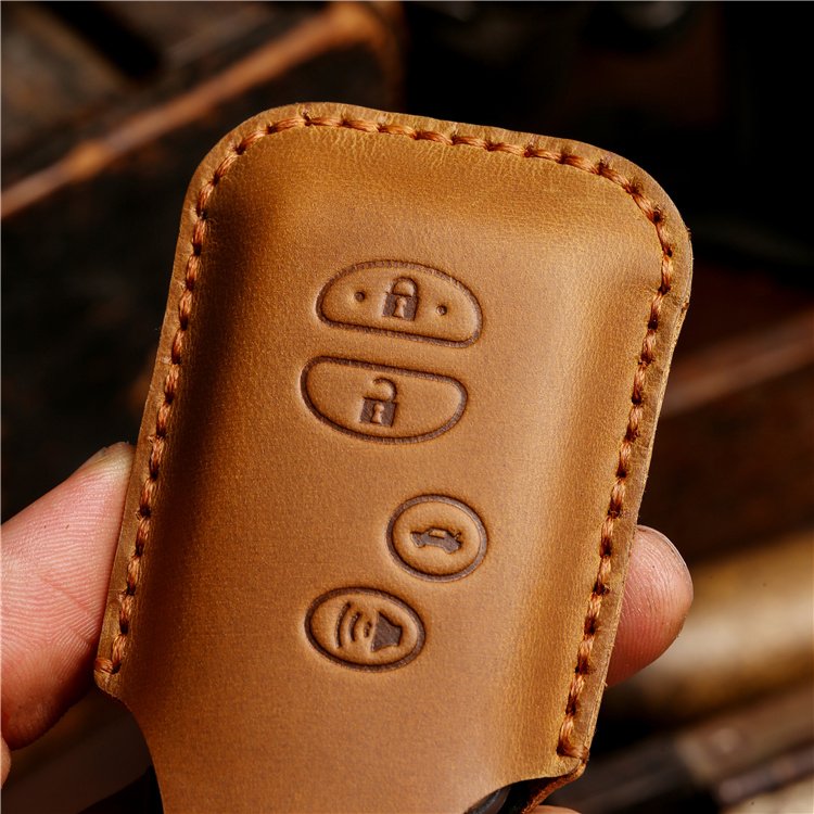 Hand Sewing Genuine Leather Car Key Case Cover for Toyota Camry Lexus Car Key Shell with Keychain