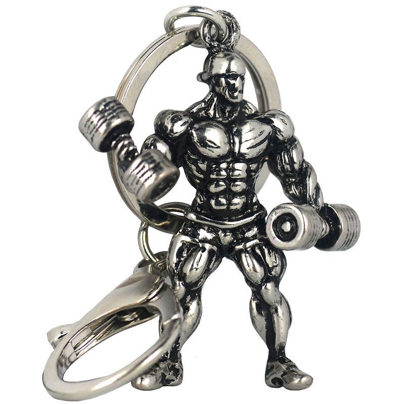 Fitness Weightlifting Lift Arm Muscle Male Bodybuilding Metal Creative Men's Car Key chain Pendant Dumbbell Gym Sports Keychain