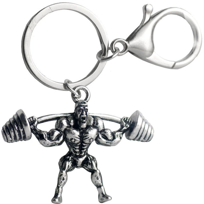 Fitness Weightlifting Lift Arm Muscle Male Bodybuilding Metal Creative Men's Car Key chain Pendant Dumbbell Gym Sports Keychain