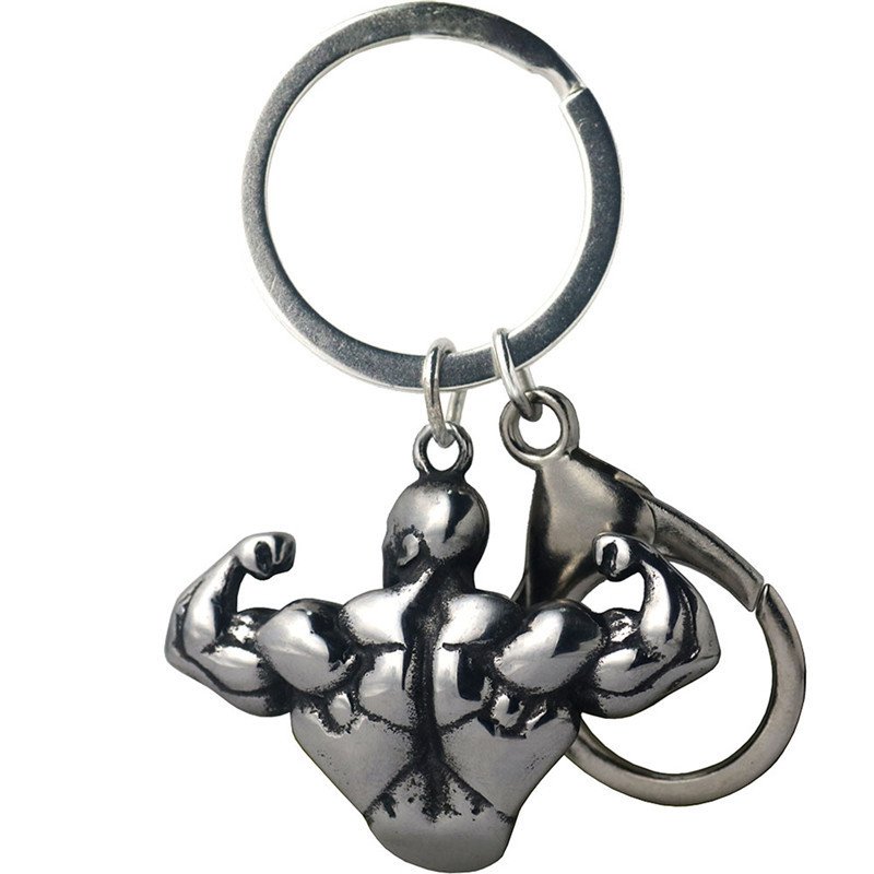 Fitness Weightlifting Lift Arm Muscle Male Bodybuilding Metal Creative Men's Car Key chain Pendant Dumbbell Gym Sports Keychain
