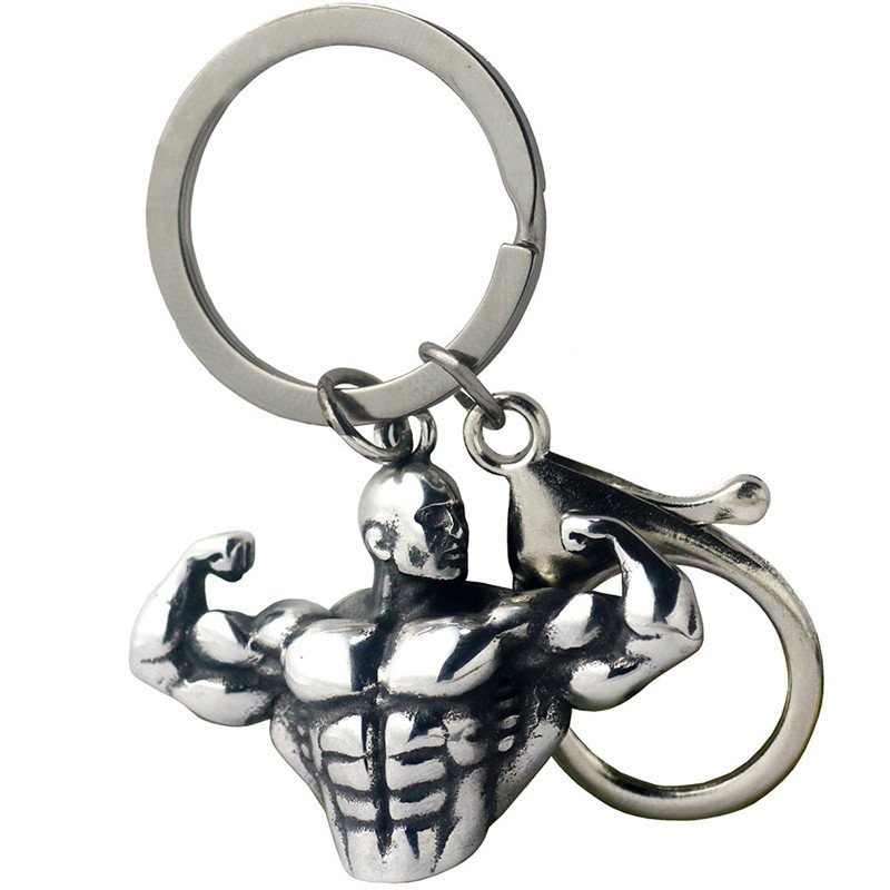 Fitness Weightlifting Lift Arm Muscle Male Bodybuilding Metal Creative Men's Car Key chain Pendant Dumbbell Gym Sports Keychain