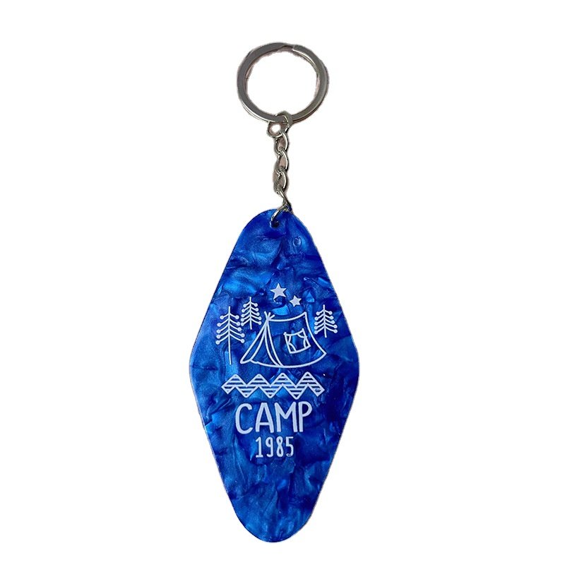 Wholesale Custom Design Hot Stamp Pink Engraved Hotel Retro Glitter Bank Motel Keychain UV Dtf Decal With Acrylic Keychains