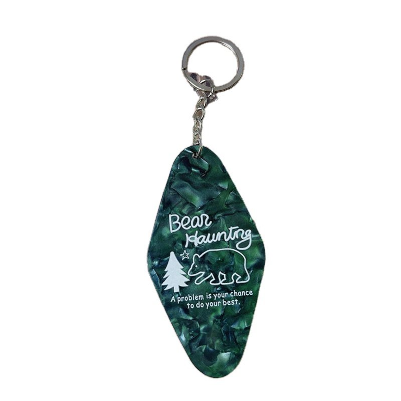 Wholesale Custom Design Hot Stamp Pink Engraved Hotel Retro Glitter Bank Motel Keychain UV Dtf Decal With Acrylic Keychains