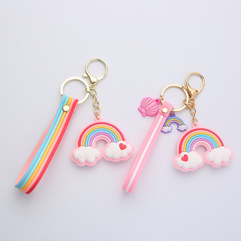 Creative Love Rainbow Keychain Network Red Girl Heart Seven Rainbow 3D Car Keychain Couple Bag Pendant